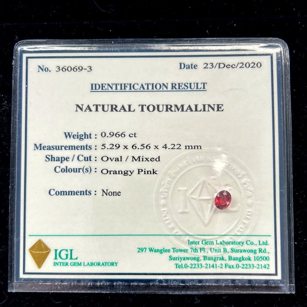 Natural Mozambique Tourmaline - IGL Certified 0.966 Carat Oval Pink Gemstone